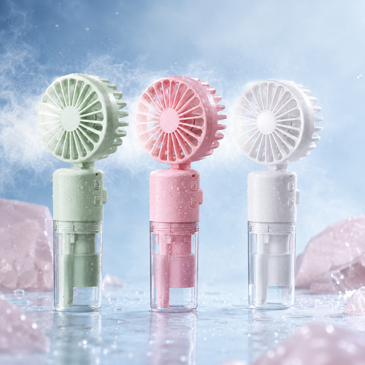 FreshGo mini ventilateur brumisateur portable 3 couleurs fg-main